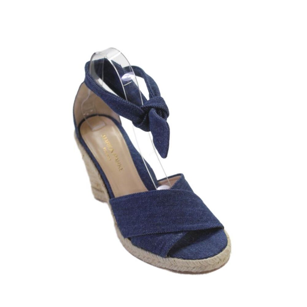 Marion Parke Womens Denim Ankle Strap Espadrille Wedges Blue Size 38.5 8.5